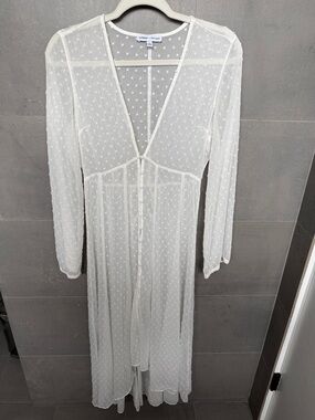 Express x Rocky Barnes Swiss Dot Sheer Button Kimono Duster